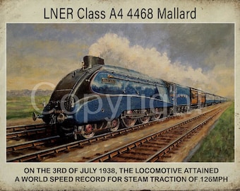 Mallard LNER Class A4 4468 Locomotive Speed Record 1938 Metal Wall Art 3 Sizes To Choose From-1