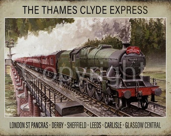 The Thames - Clyde Express Locomotive Crossing The River Trent Metal Wall Art 3 Sizes To Choose From