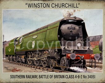 Winston Churchill Southern Railway Battle Of Britain Class 4-6-2 Steam Train  Metal Wall Art 3 Sizes To Choose From