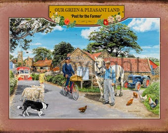 Post for the Farmer Nostalgic Village Scene Metal wall Signs 3 Sizes To Choose