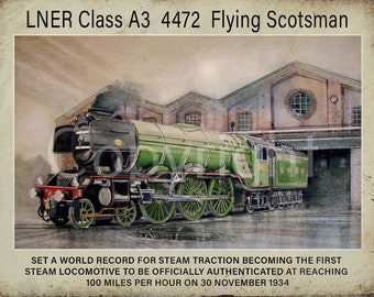 Flying Scotsman Steam Locomotive 4472 1934 World Record Metal Wall Art 3 Sizes To Choose From-2