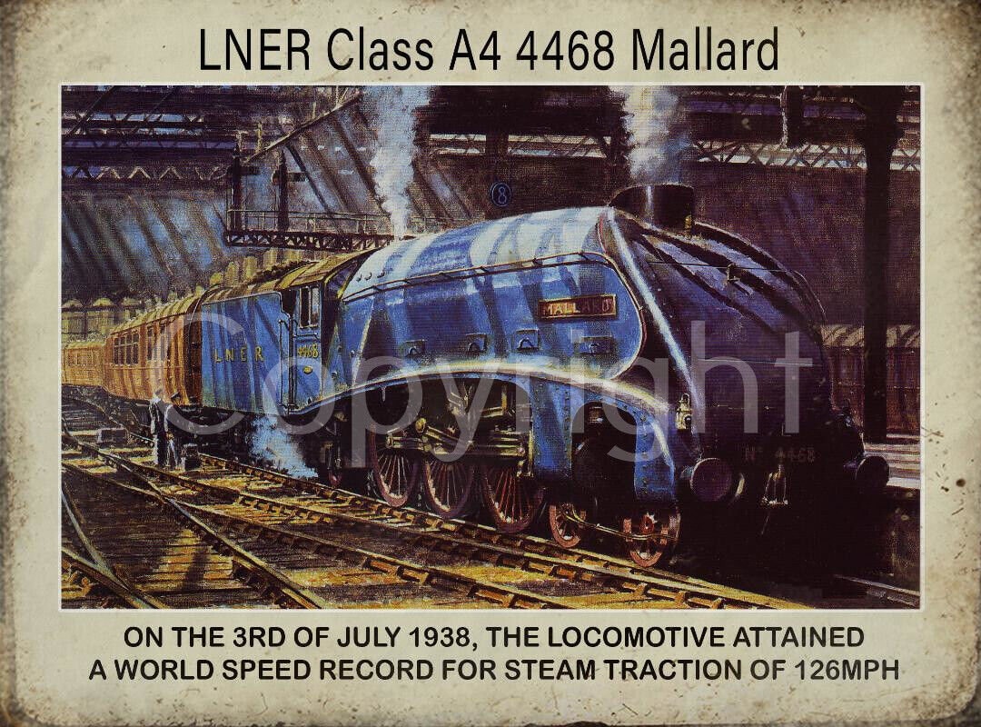 Mallard LNER Class A4 4468 Locomotive Speed Record 1938 Metal Wall Art ...