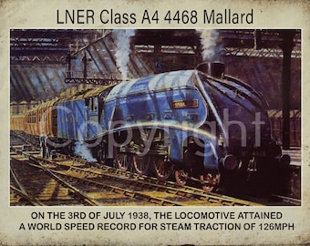 Mallard LNER Class A4 4468 Locomotive Speed Record 1938  Metal Wall Art 3 Sizes To Choose From-2