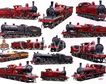 Midland Steam Train Engines 13 Steam Train Locomotives Montage Metal Wall Art 3 Sizes To Choose From