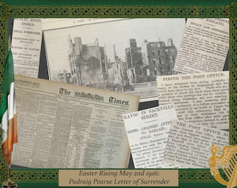 Irish Easter Rising 1916 Padraig Pearse Letter of Surrender, GPO In Ruins Rare Newspaper