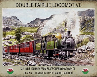 Double Fairlie Locomotive On The Ffestiniog Railway Nostalgic Metal Wall Art 3 Sizes To Choose From