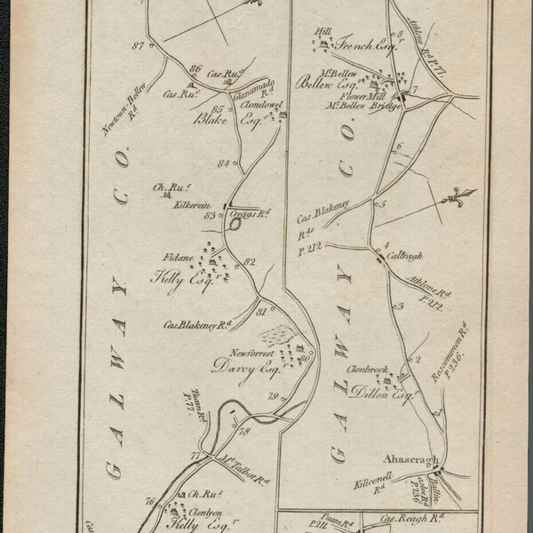 Taylor & Skinner 1777 Irlande George III Carte Antique Co Galway Co Mayo Castlebar Newport Dunmore