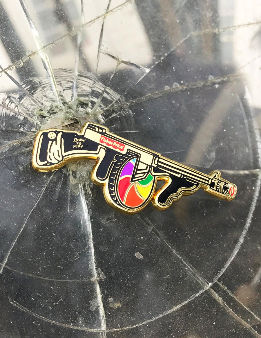 Gold hard enamel pin Tommy gun machine gun enamel pin fisher Etsy