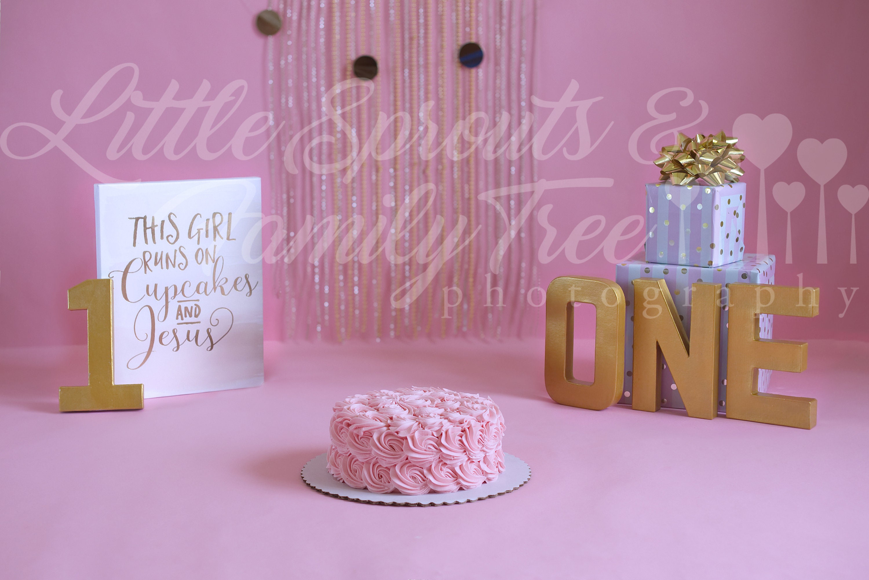Pink And Gold Digital Background Backdrop Cake Smash Set For Etsy
