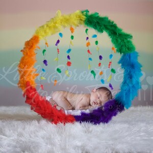 Rainbow baby feather wreath digital backdrop background