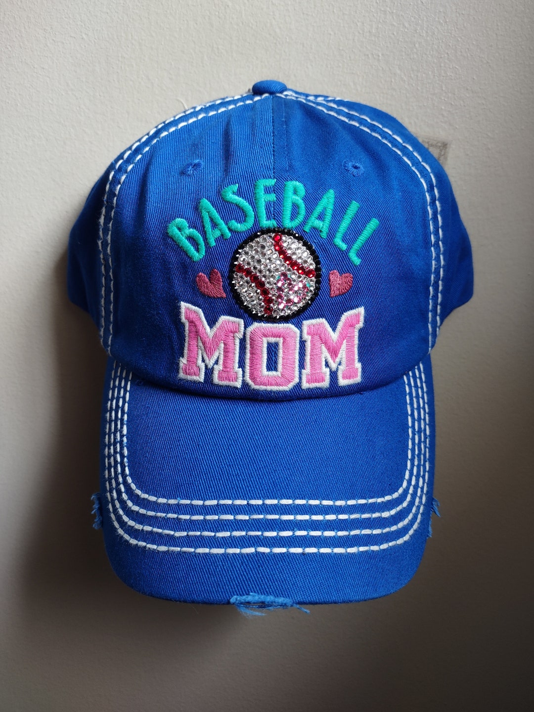 Bling Crystal Baseball Mom Adjustable Royal Blue Hat  display picture 1
