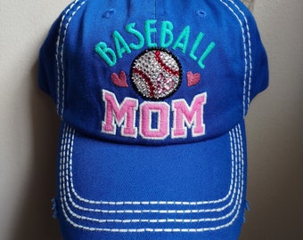 CLEARANCE Bling Crystal Baseball Mom Adjustable Royal Blue Hat | Baseball Bling Hat | Accented With Preciosa Maxima Crystals