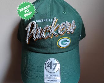 Gorra ajustable verde con cristales brillantes de los Green Bay Packers / Gorra brillante de fútbol americano de la NFL / Adornada con cristales Preciosa Maxima