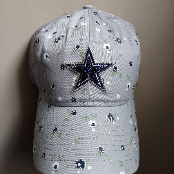 Bling Crystal Dallas Cowboys Gray Floral Adjustable Hat | NFL Bling Hat | Accented With Preciosa Maxima Crystals