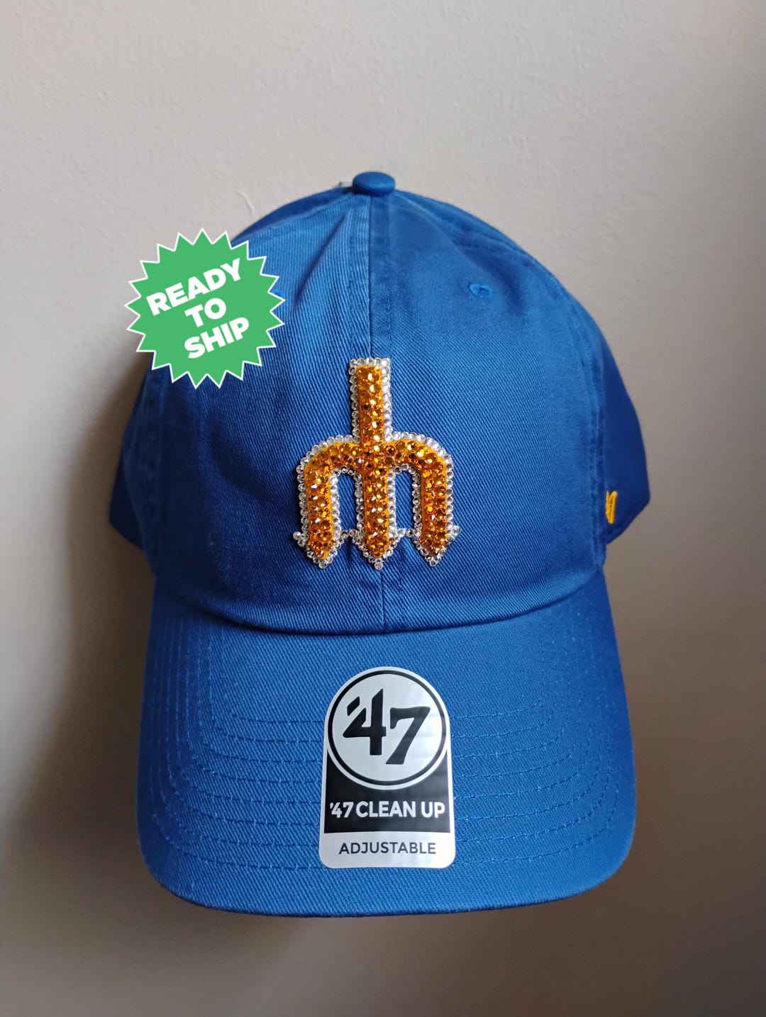 Bling Crystal Seattle Mariners Trident Royal Blue Adjustable Hat