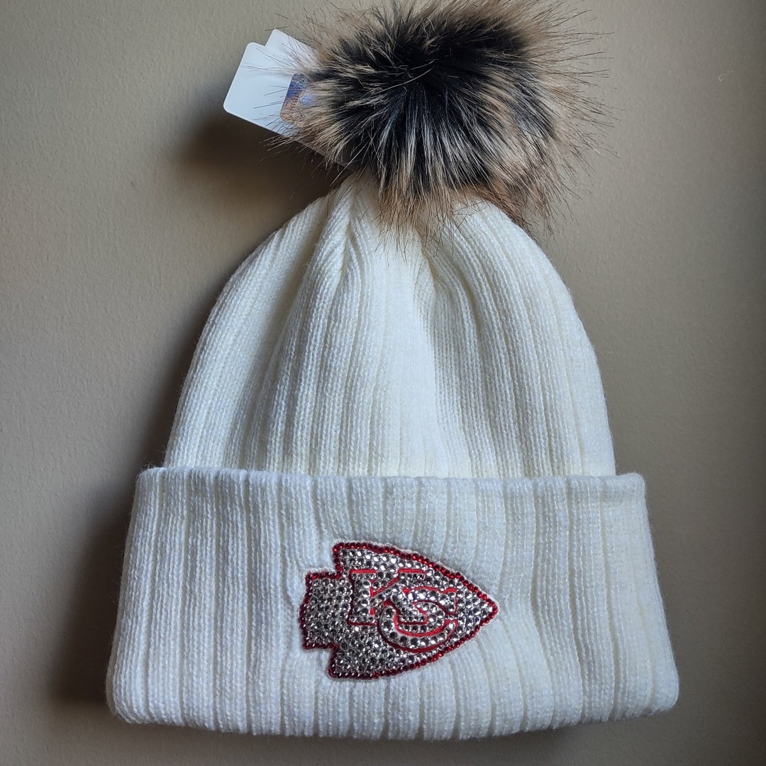 Bling Crystal Kansas City Chiefs Cream Winter Beanie Hat NFL Football