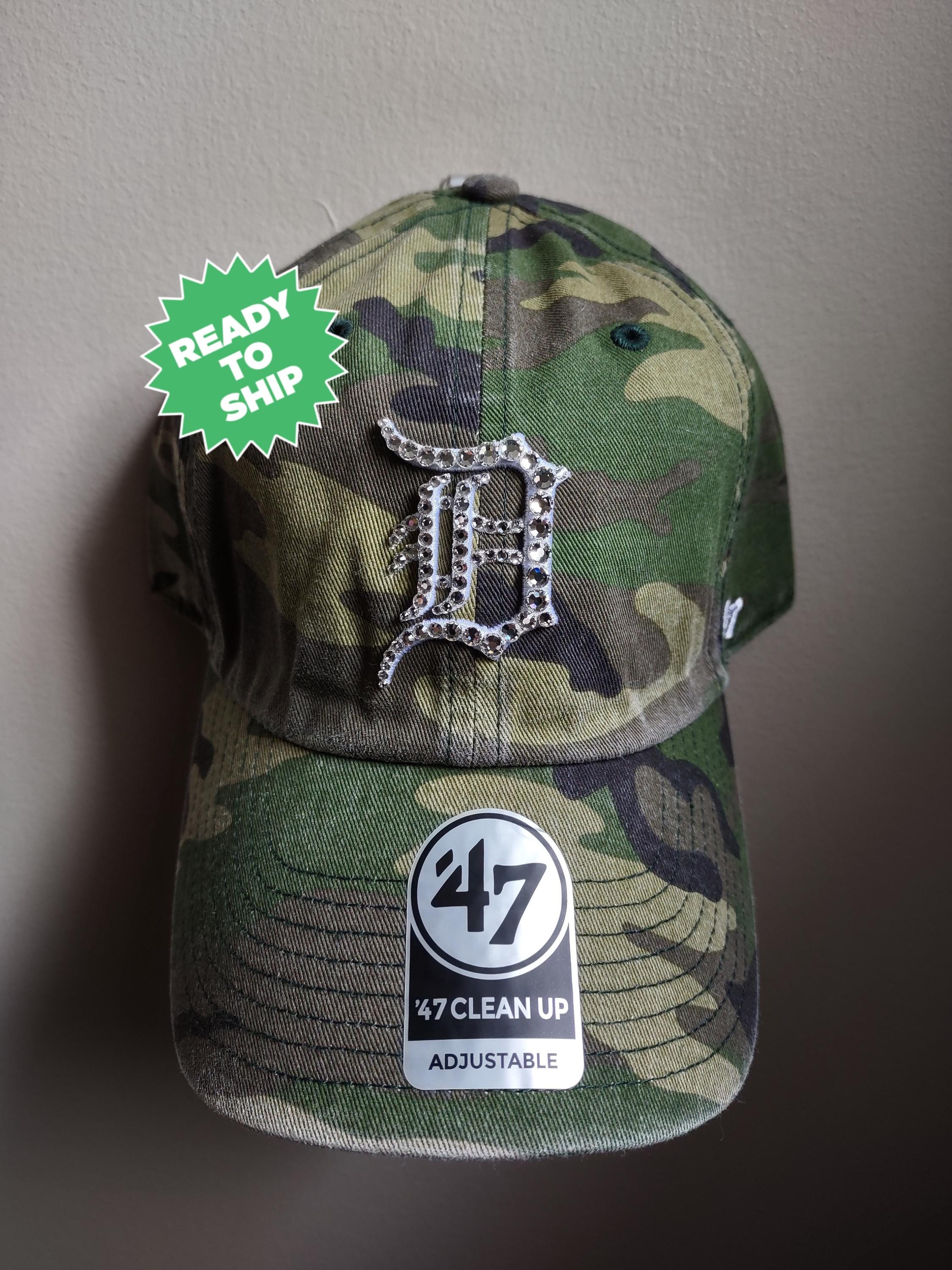 Bling Crystal Detroit Tigers Camo Adjustable Hat | MLB Bling 