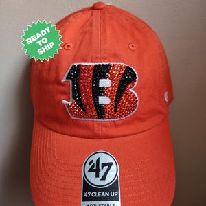Bling Crystal Cincinnati Bengals Adjustable Orange Hat | NFL Football Bling Hat | Accented With Preciosa Maxima Crystals
