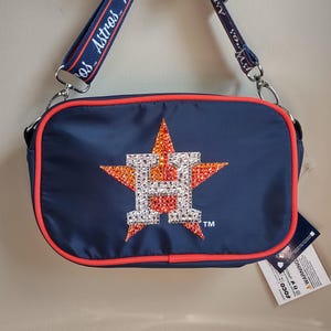 Bolso bandolera azul marino con cristales brillantes de los Houston Astros / Bolso con cristales brillantes de la MLB / Bolso aprobado por el estadio / Adornado con cristales Preciosa Maxima