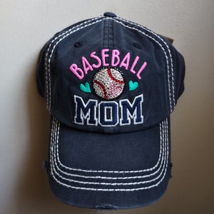 Bling Crystal Baseball Mom Distressed Black Adjustable Hat | Baseball Bling Hat | Accented With Preciosa Maxima Crystals