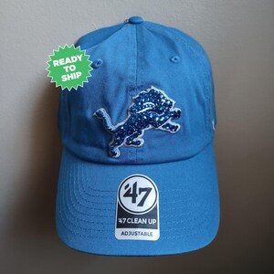 Bling Crystal Detroit Lions Blue Adjustable Hat | NFL Football Bling Hat | Accented With Preciosa Maxima Crystals