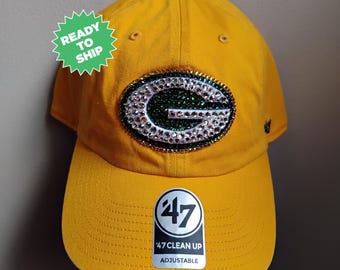 Gorra ajustable amarilla de los Green Bay Packers con cristales brillantes / Gorra brillante de fútbol americano de la NFL / Adornada con cristales Preciosa Maxima