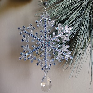 Bling Crystal Blue Iridescent Snowflake Ornament | Glitter Resin Snowflake Style 5 | Accented With Preciosa Maxima Crystals