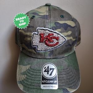 Bling Crystal Kansas City Chiefs Camo Adjustable Hat | NFL Football Bling Hat | Accented With Preciosa Maxima Crystals