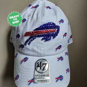 Bling Crystal Buffalo Bills Confetti White Adjustable Hat | NFL Football Bling Hat | Accented With Preciosa Maxima Crystals
