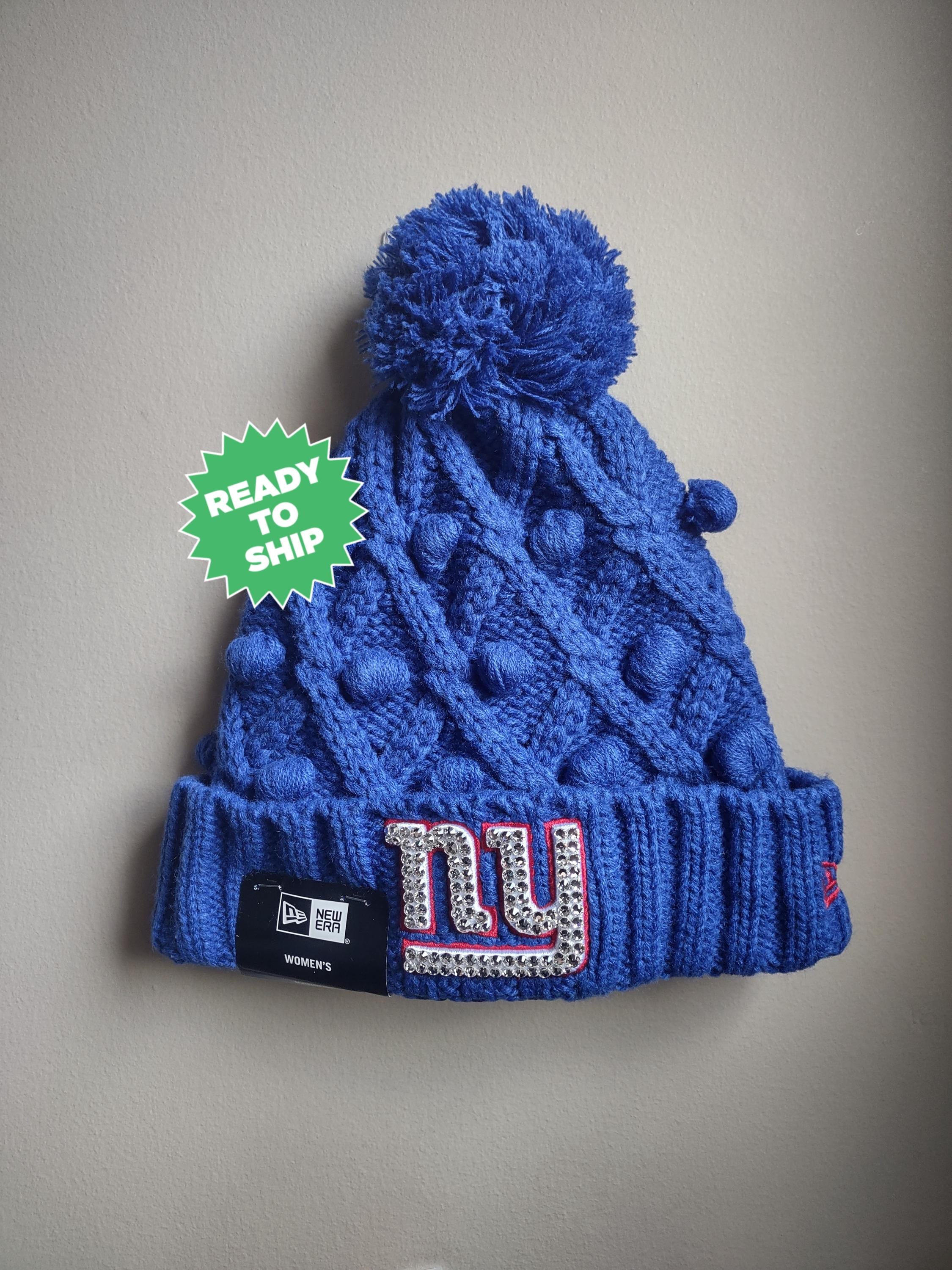 Bling Crystal New York Giants Royal Blue Winter Beanie Hat  display picture 3