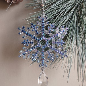 Bling Crystal Blue Iridescent Snowflake Ornament | Silver Glitter Resin Snowflake Style 6 | Accented With Preciosa Maxima Crystals