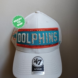 Bling Crystal Miama Dolphins Cream Adjustable Hat | NFL Football Bling Hat | Accented With Preciosa Crystals