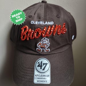 Bling Crystal Cleveland Browns Script Adjustable Hat | NFL Football Bling Hat | Accented With Preciosa Maxima Crystals