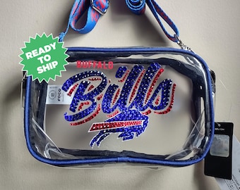Bling Crystal BUF Bills Script Clear Crossbody Bag | NFL Bling Bag | Clear Stadium Approved Bag | Accented With Preciosa Maxima Crystals