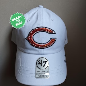 Bling Crystal Chicago Bears White Adjustable Hat | NFL Football Bling Hat | Accented With Preciosa Maxima Crystals