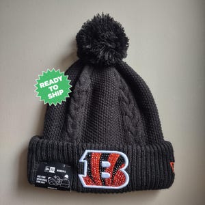 Bling Crystal Cincinnati Bengals Black Winter Hat | NFL Football Bling Hat | Bling Beanie | Accented With Preciosa Maxima Crystals