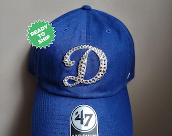 LA DODGERS Blue Velvet Rhinestone Bling Hat: Hand-jeweled  display picture 3