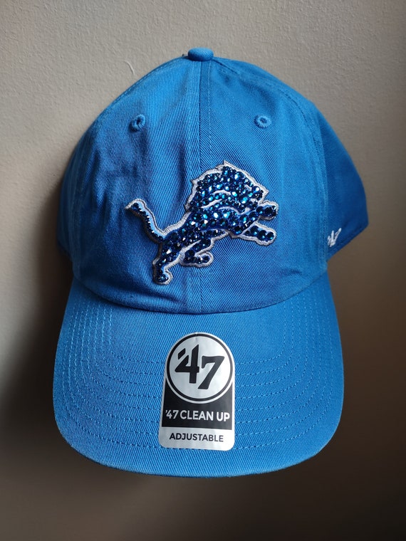Bling Crystal Detroit Lions Blue Adjustable Hat NFL Football Bling Hat  Accented With Preciosa Maxima Crystals 