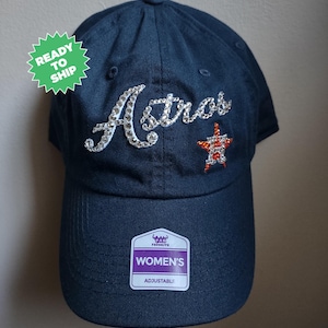 Bling Crystal Houston Astros Script Navy Blue Adjustable Hat | MLB Baseball Bling Hat | Accented With Preciosa Maxima Crystals