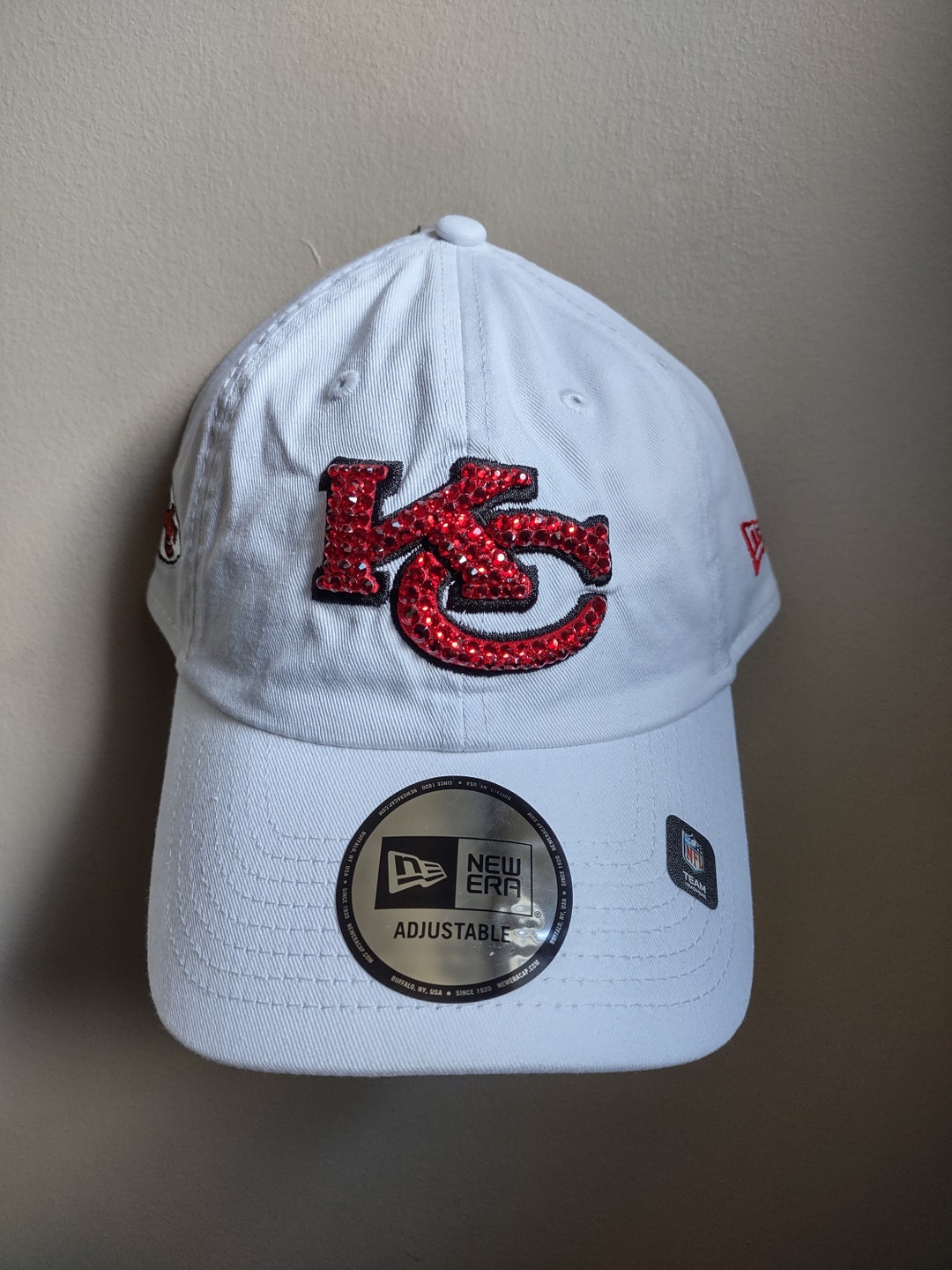 Bling Crystal Kansas City Chiefs KC Adjustable White Hat NFL Football