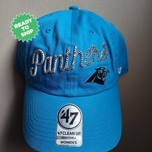 Bling Crystal Carolina Panthers Script Blue Adjustable Hat | NFL Football Bling Hat | Accented With Preciosa Maxima Crystals