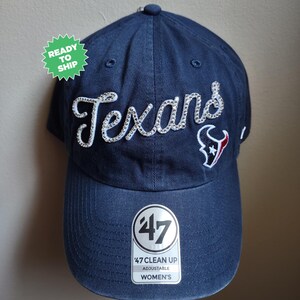Bling Crystal Houston Texans Script Navy Blue Adjustable Hat | NFL Football Bling Hat | Accented With Preciosa Maxima Crystals