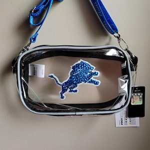Bling Crystal Detroit Lions Clear Crossbody Bag | NFL Bling Bag | Clear Stadium Approved Bag | Accented With Preciosa Maxima Crystals