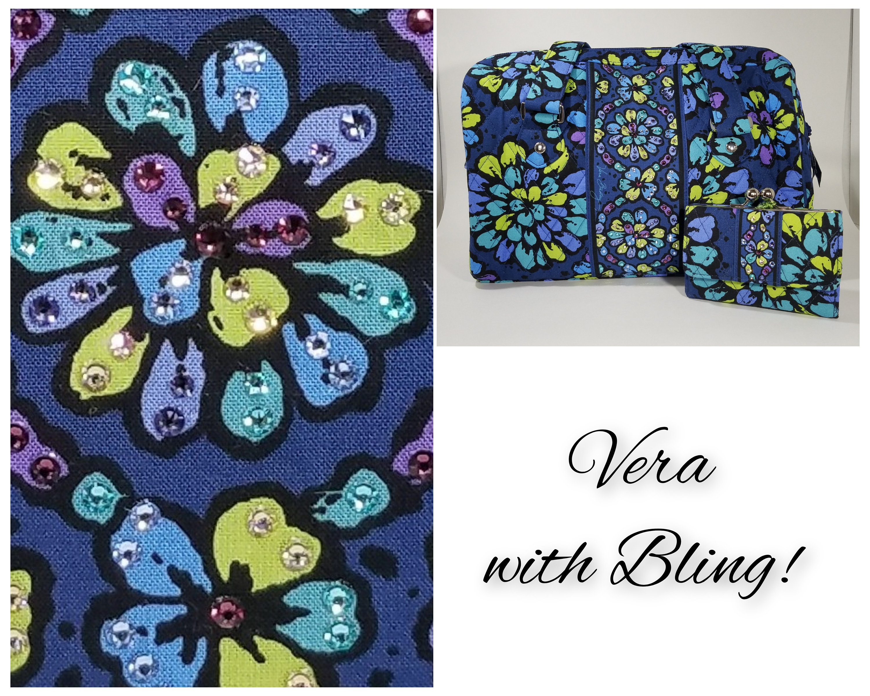 Bling Crystal Vera Bradley Indigo Pop Caroline Satchel Accented With Swarovski Crystals