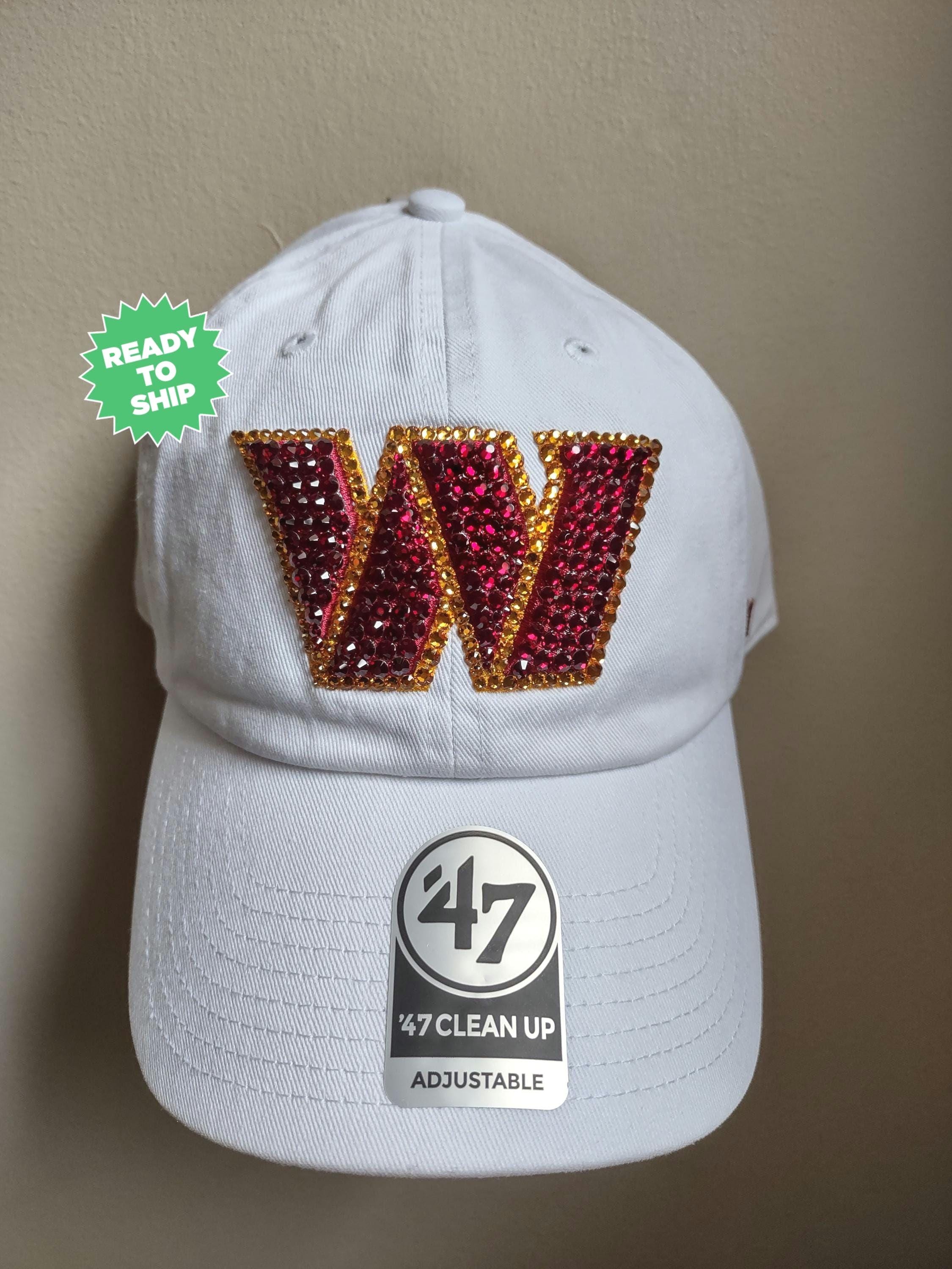 Washington Commanders White Beanie design‎ with logo, stars & rhinestones Bling Crystal Washington Commanders White Adjustable Hat  main image 4