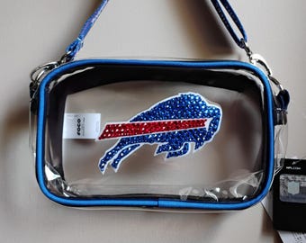 Bling Crystal Buffalo Bills Clear Crossbody Bag | NFL Bling Bag | Clear Stadium Approved Bag | Accented With Preciosa Maxima Crystals