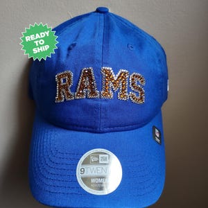 Bling Crystal Los Angeles Rams Script Blue Adjustable Hat | NFL Football Bling Hat | Accented With Preciosa Maxima Crystals