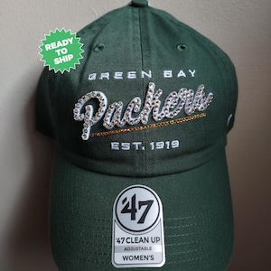 Bling Crystal Green Bay Packers Script Green Adjustable Hat | NFL Football Bling Hat | Accented With Preciosa Maxima Crystals