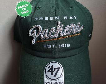 Gorra ajustable verde con cristales brillantes de los Green Bay Packers / Gorra brillante de fútbol americano de la NFL / Adornada con cristales Preciosa Maxima