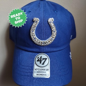 Bling Crystal Indianapolis Colts Royal Blue Adjustable Hat | NFL Football Bling Hat | Accented With Preciosa Maxima Crystals